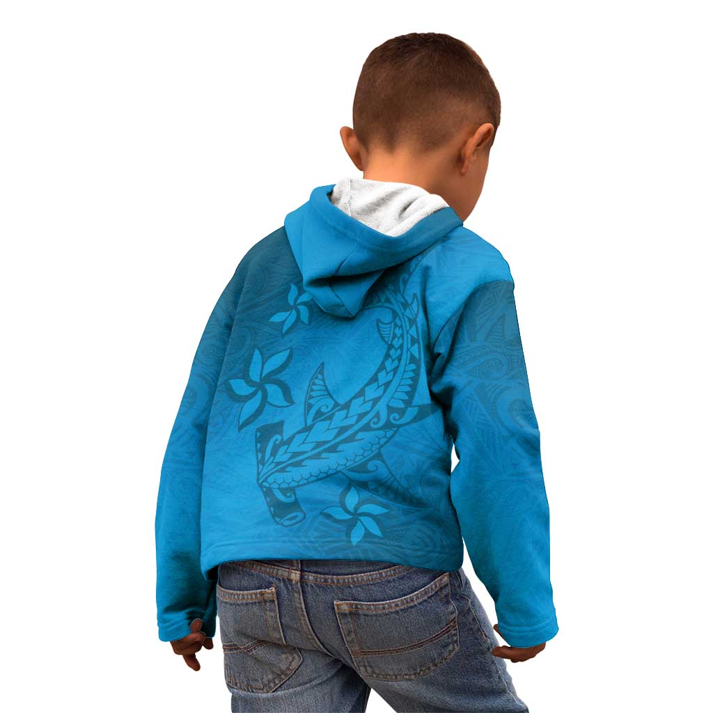 Blue Gradient Polynesia Kid Hoodie Hawaiian Tribal Hammerhead Shark Tattoo