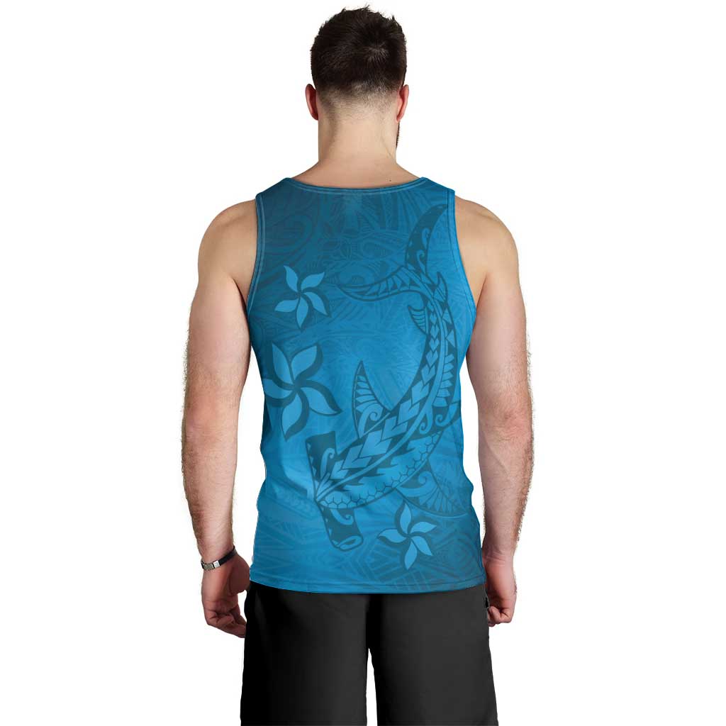 Blue Gradient Polynesia Men Tank Top Hawaiian Tribal Hammerhead Shark Tattoo LT14 - Polynesian Pride