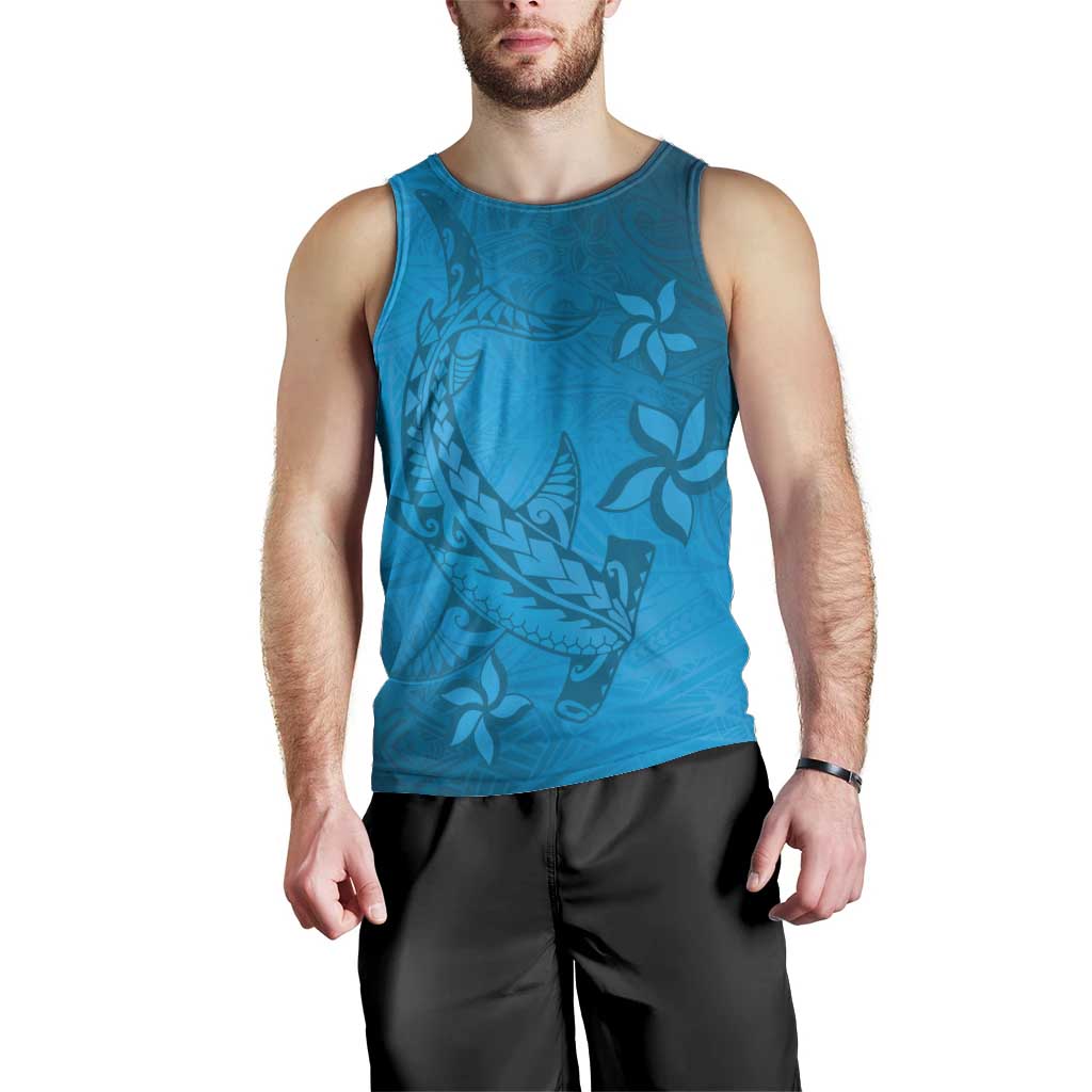 Blue Gradient Polynesia Men Tank Top Hawaiian Tribal Hammerhead Shark Tattoo LT14 - Polynesian Pride