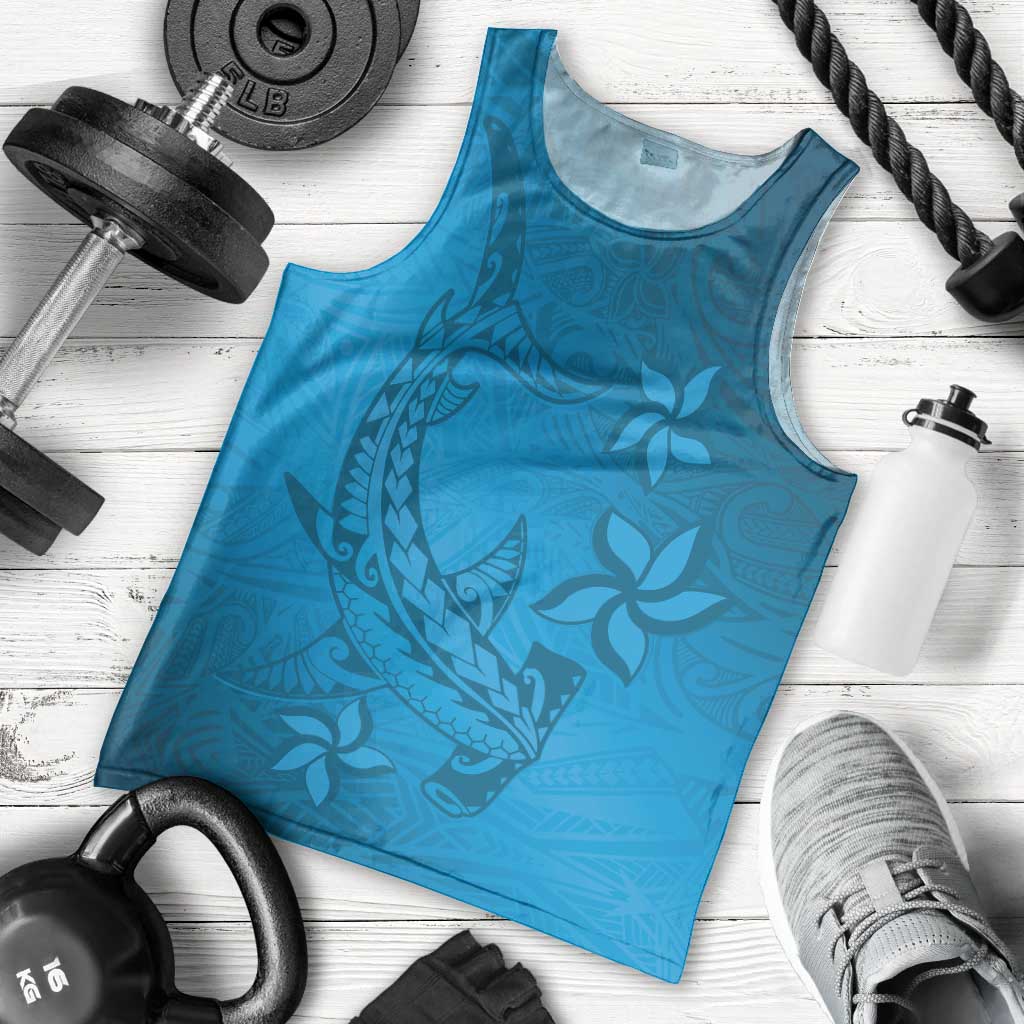 Blue Gradient Polynesia Men Tank Top Hawaiian Tribal Hammerhead Shark Tattoo LT14 - Polynesian Pride