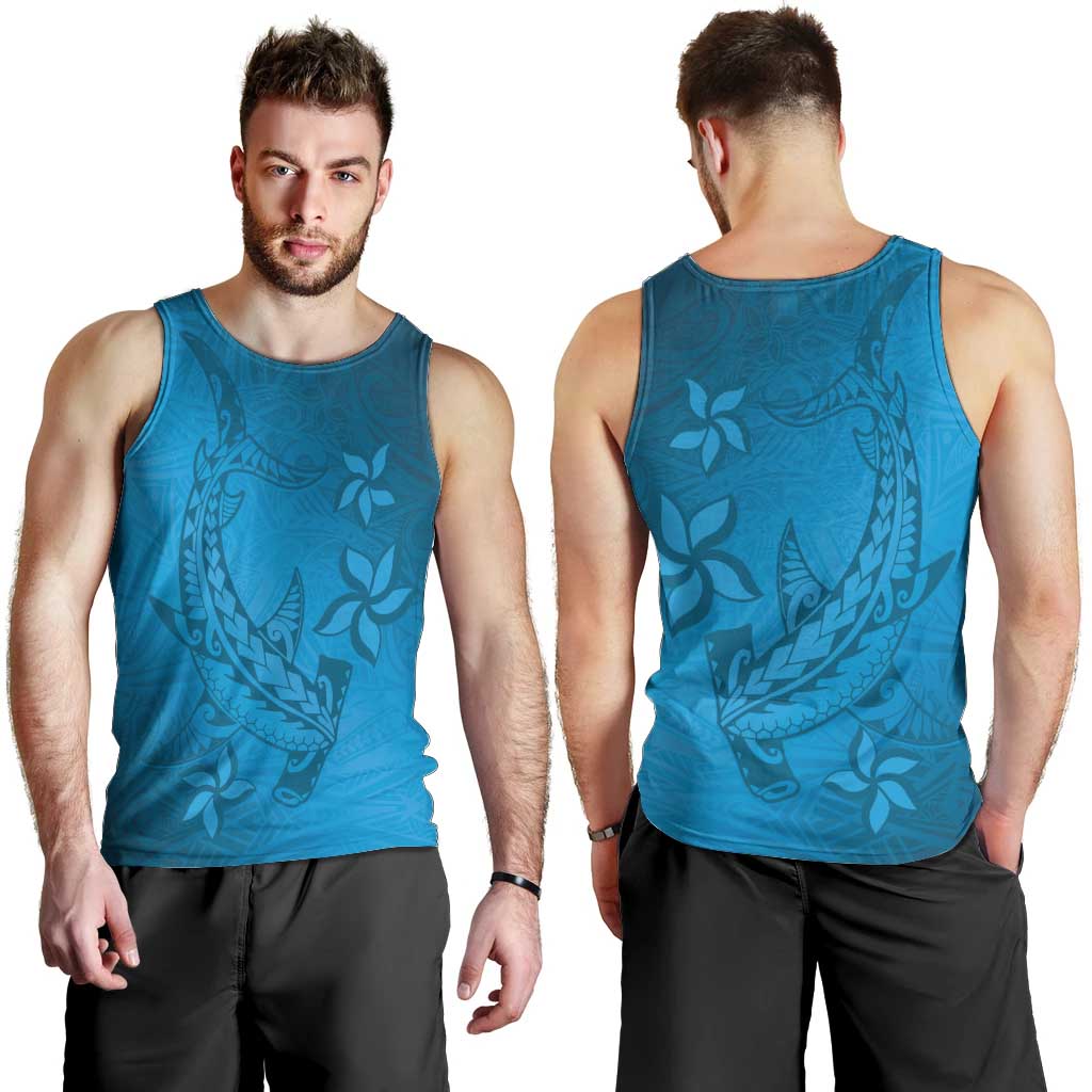 Blue Gradient Polynesia Men Tank Top Hawaiian Tribal Hammerhead Shark Tattoo LT14 - Polynesian Pride