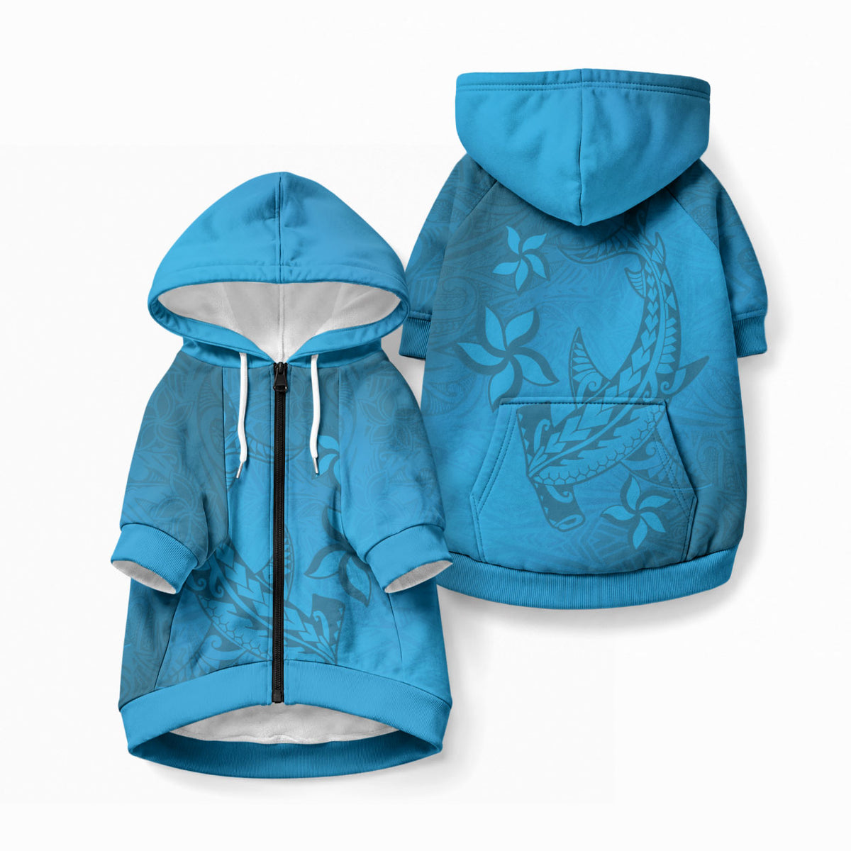 Blue Gradient Polynesia Pet Hoodie Hawaiian Tribal Hammerhead Shark Tattoo LT14 Zip-up Blue - Polynesian Pride