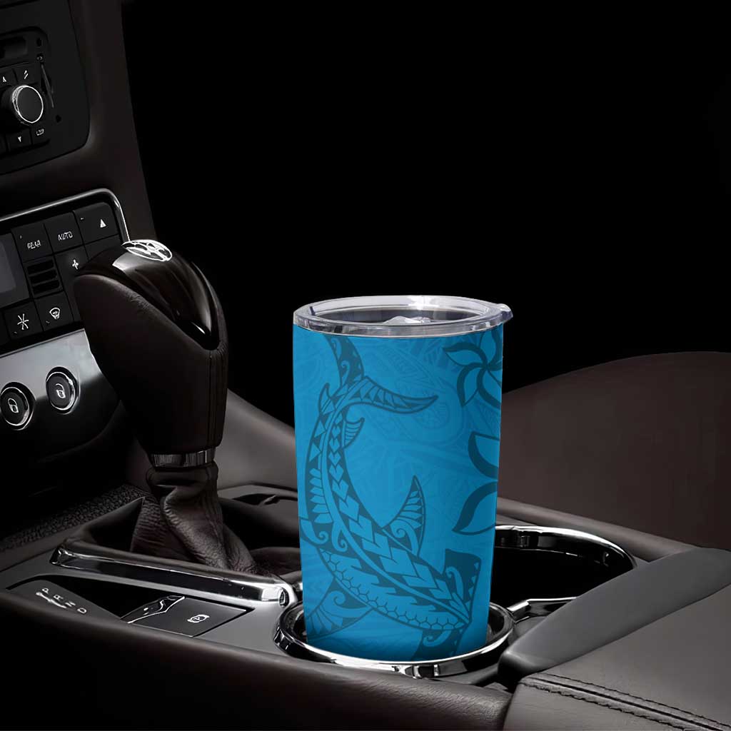 Blue Gradient Polynesia Tumbler Cup Hawaiian Tribal Hammerhead Shark Tattoo