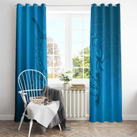 Blue Gradient Polynesia Window Curtain Hawaiian Tribal Hammerhead Shark Tattoo