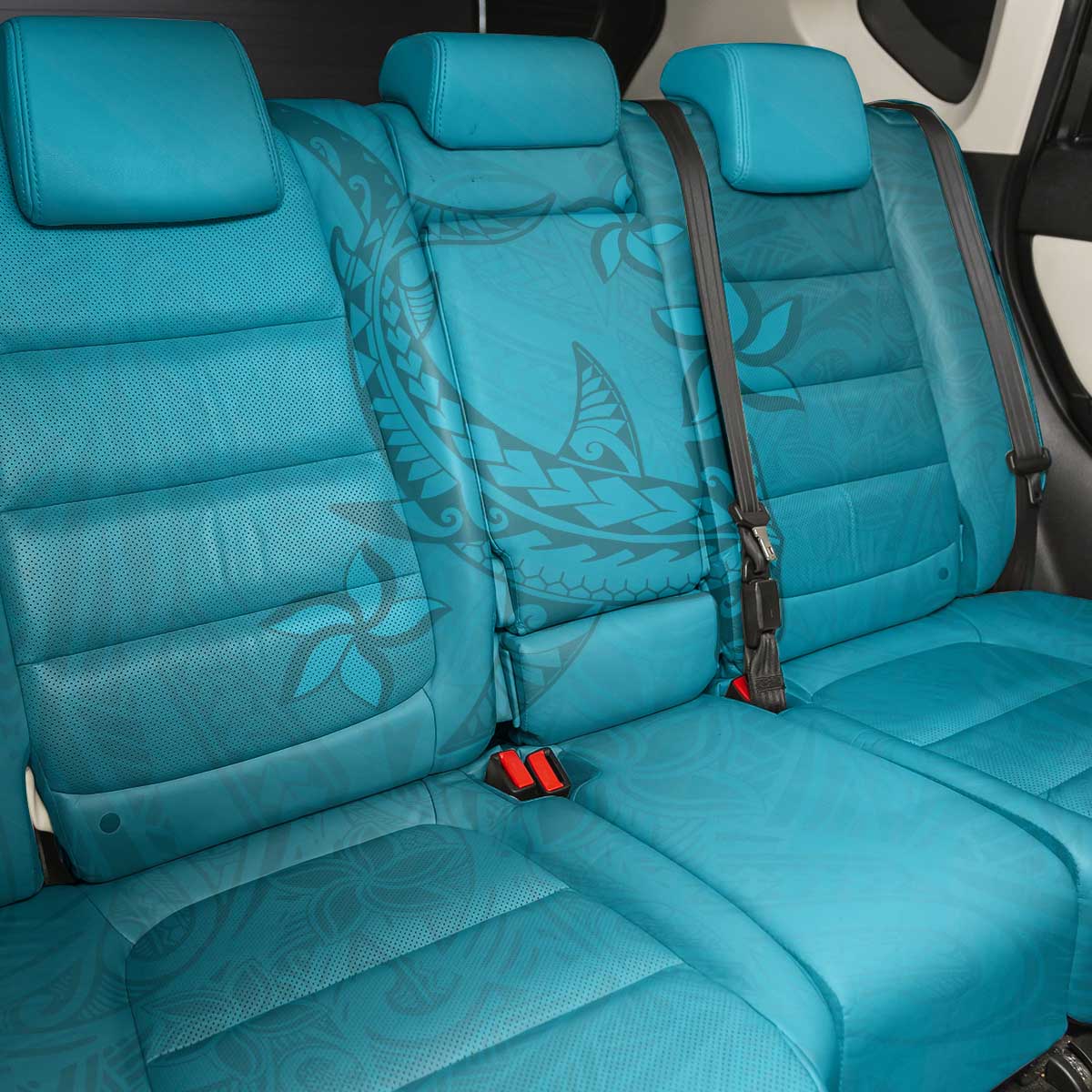 Dark Cyan Gradient Polynesia Back Car Seat Cover Hawaiian Tribal Hammerhead Shark Tattoo
