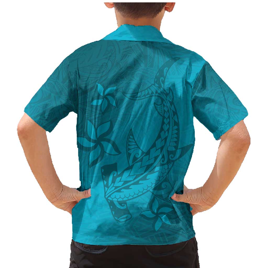 Dark Cyan Gradient Polynesia Family Matching Mermaid Dress and Hawaiian Shirt Hawaiian Tribal Hammerhead Shark Tattoo LT14 - Polynesian Pride