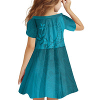 Dark Cyan Gradient Polynesia Family Matching Off Shoulder Short Dress and Hawaiian Shirt Hawaiian Tribal Hammerhead Shark Tattoo LT14 - Polynesian Pride