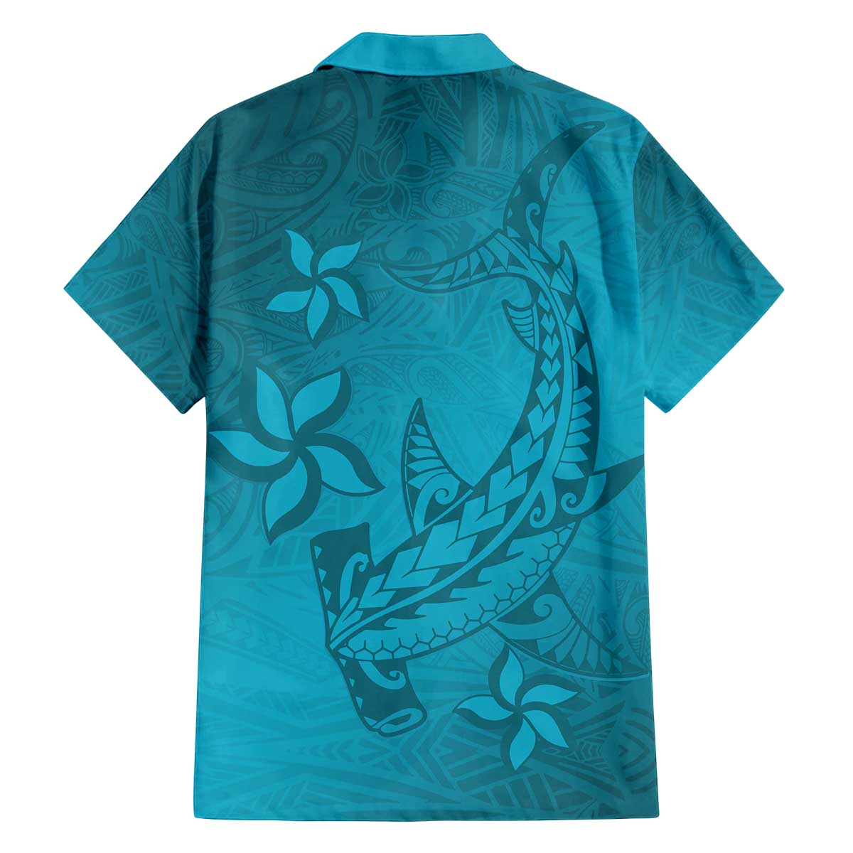Dark Cyan Gradient Polynesia Family Matching Off Shoulder Short Dress and Hawaiian Shirt Hawaiian Tribal Hammerhead Shark Tattoo LT14 - Polynesian Pride