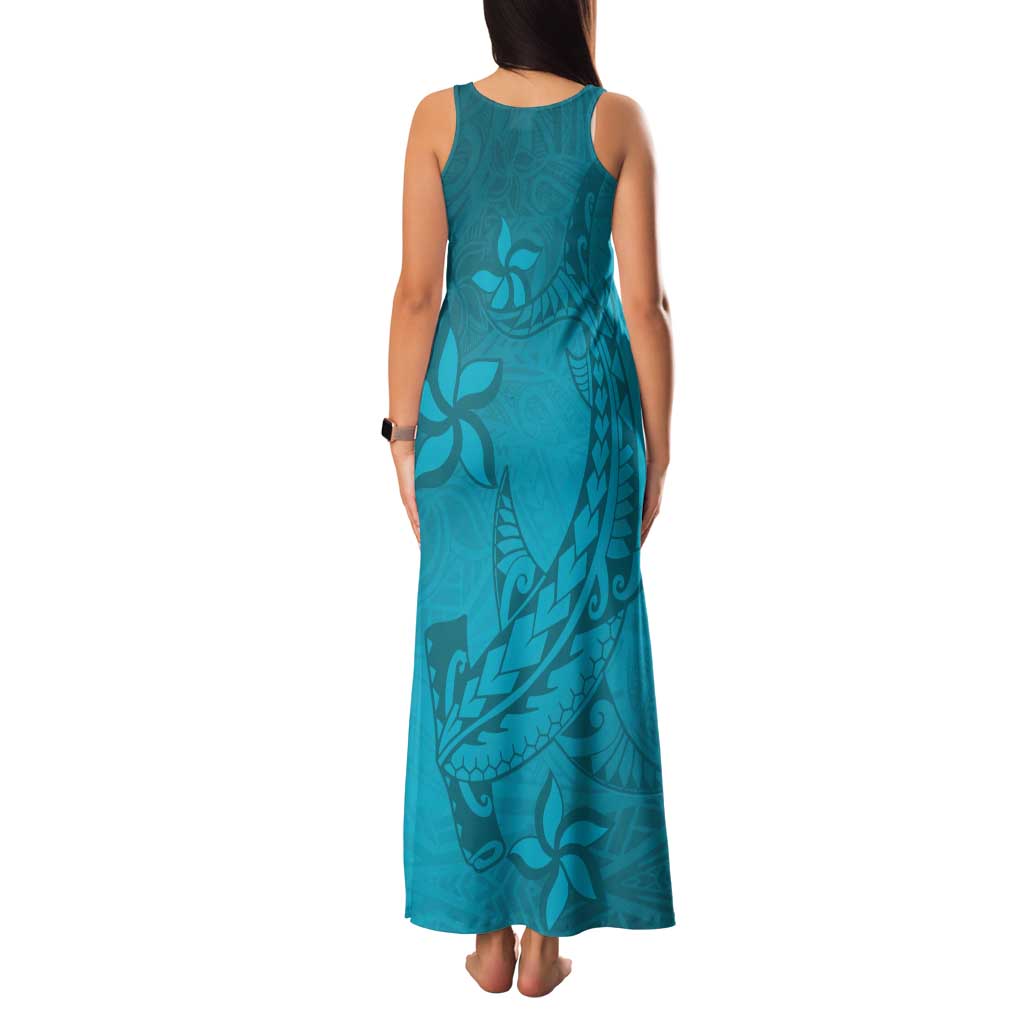Dark Cyan Gradient Polynesia Family Matching Tank Maxi Dress and Hawaiian Shirt Hawaiian Tribal Hammerhead Shark Tattoo LT14 - Polynesian Pride