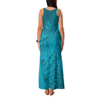 Dark Cyan Gradient Polynesia Family Matching Tank Maxi Dress and Hawaiian Shirt Hawaiian Tribal Hammerhead Shark Tattoo LT14 - Polynesian Pride