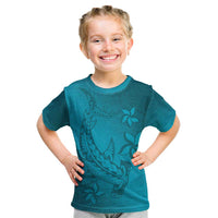 Dark Cyan Gradient Polynesia Kid T Shirt Hawaiian Tribal Hammerhead Shark Tattoo
