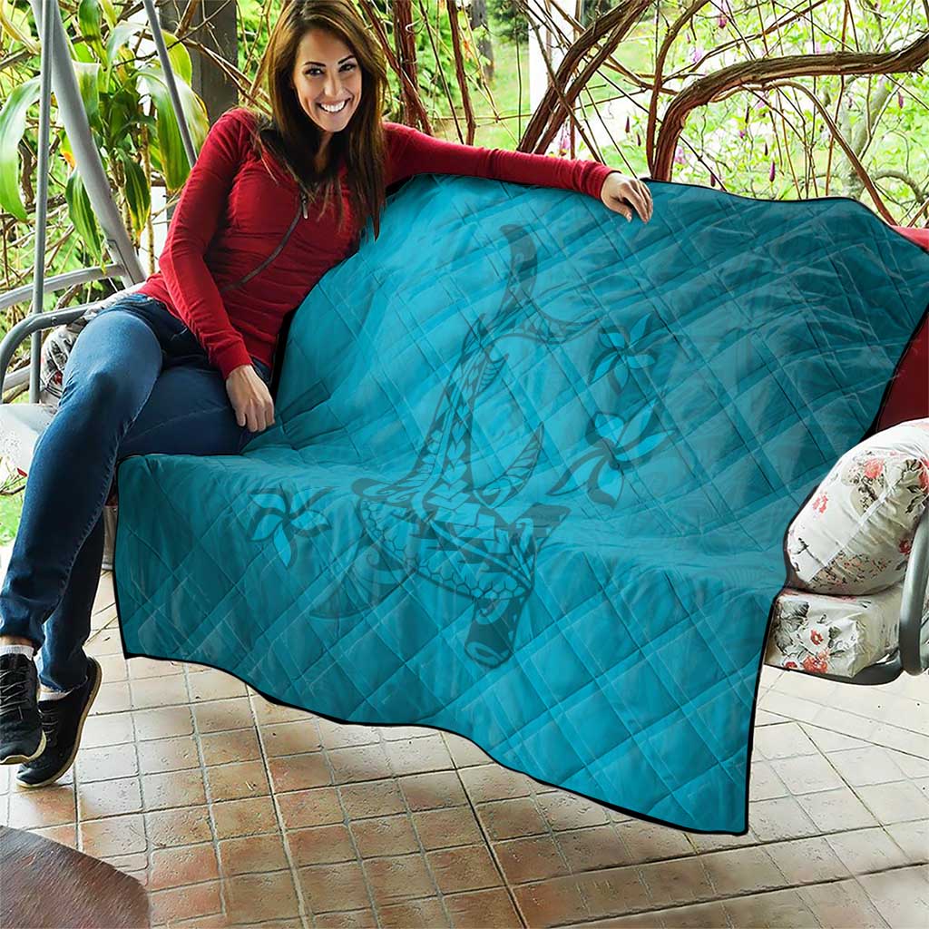Dark Cyan Gradient Polynesia Quilt Hawaiian Tribal Hammerhead Shark Tattoo