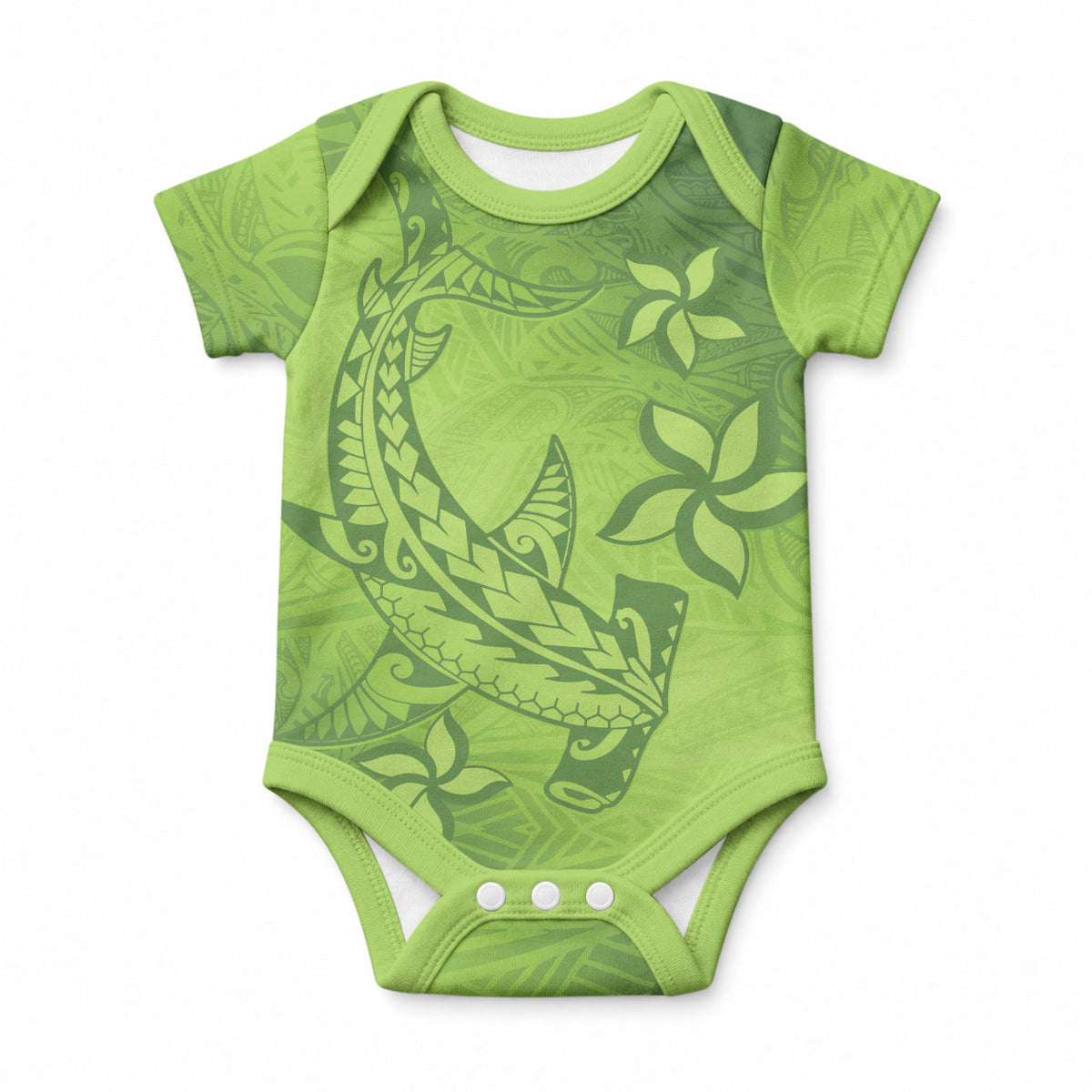 Green Gradient Polynesia Baby Onesie Hawaiian Tribal Hammerhead Shark Tattoo LT14 Green - Polynesian Pride