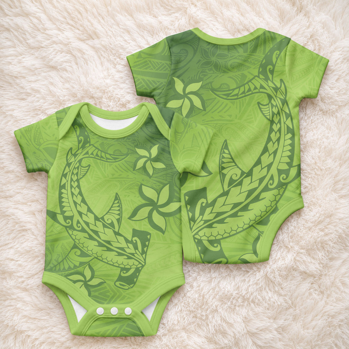 Green Gradient Polynesia Baby Onesie Hawaiian Tribal Hammerhead Shark Tattoo LT14 - Polynesian Pride