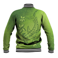 Green Gradient Polynesia Baseball Jacket Hawaiian Tribal Hammerhead Shark Tattoo