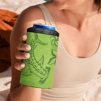 Green Gradient Polynesia 4 in 1 Can Cooler Tumbler Hawaiian Tribal Hammerhead Shark Tattoo