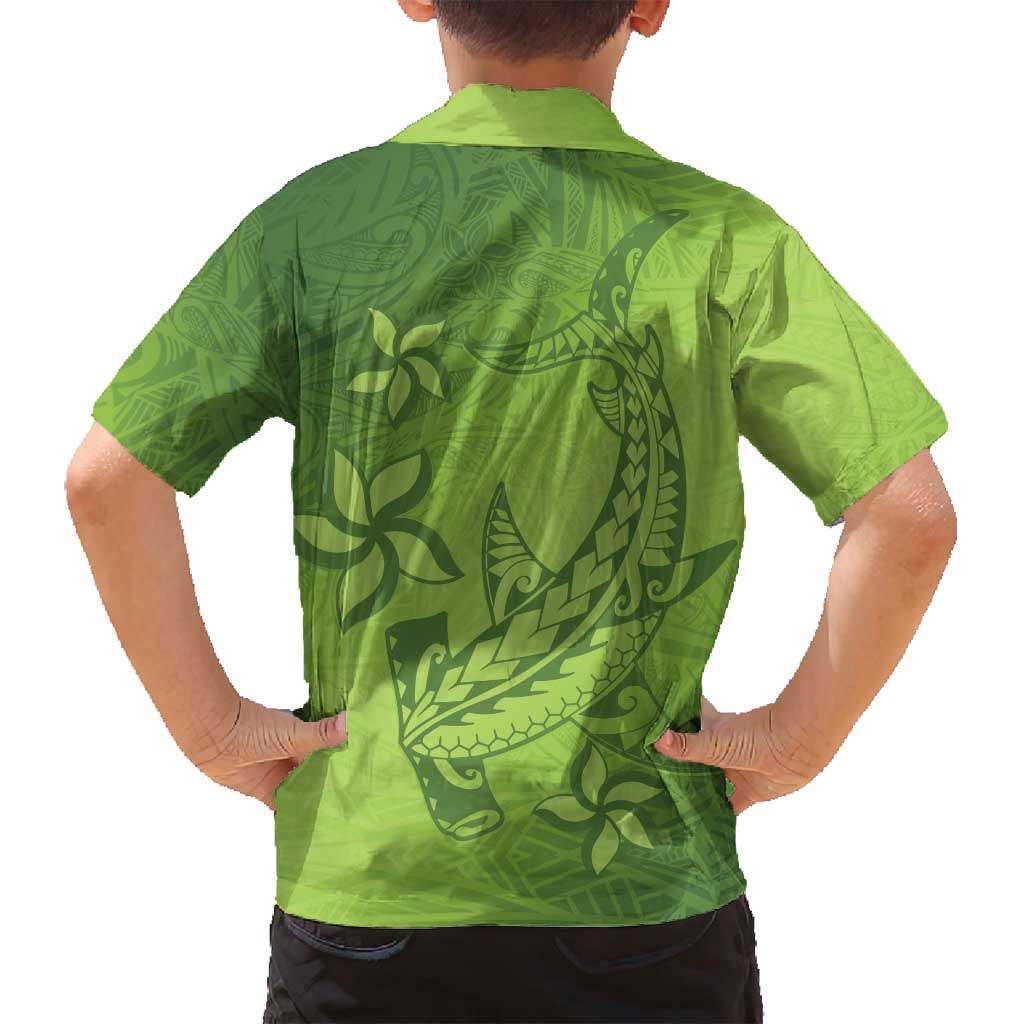 Green Gradient Polynesia Family Matching Long Sleeve Bodycon Dress and Hawaiian Shirt Hawaiian Tribal Hammerhead Shark Tattoo LT14 - Polynesian Pride