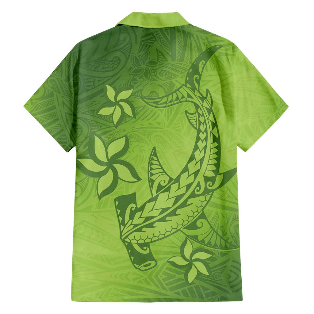 Green Gradient Polynesia Family Matching Long Sleeve Bodycon Dress and Hawaiian Shirt Hawaiian Tribal Hammerhead Shark Tattoo LT14 - Polynesian Pride