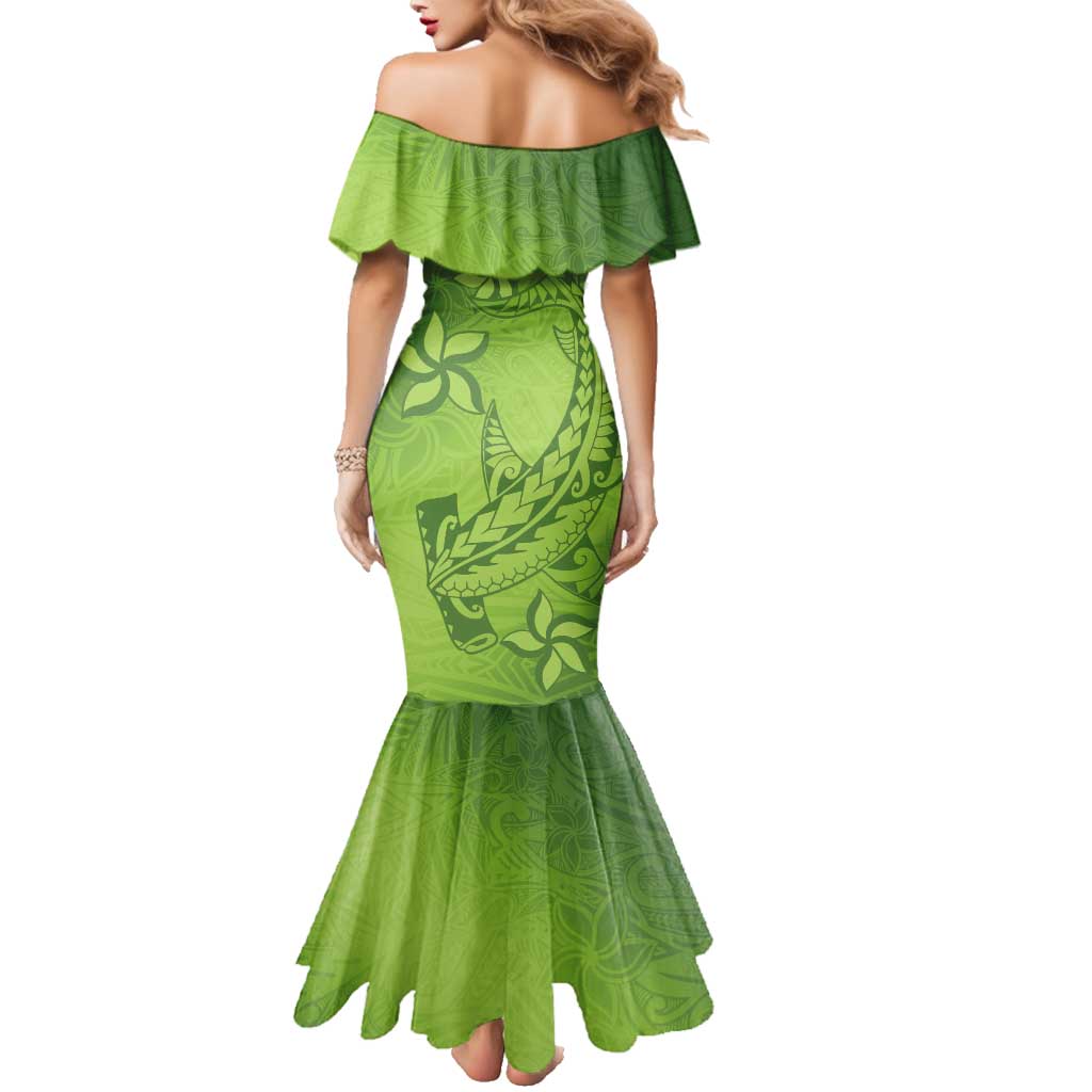 Green Gradient Polynesia Family Matching Mermaid Dress and Hawaiian Shirt Hawaiian Tribal Hammerhead Shark Tattoo LT14 - Polynesian Pride