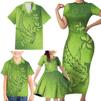 Green Gradient Polynesia Family Matching Short Sleeve Bodycon Dress and Hawaiian Shirt Hawaiian Tribal Hammerhead Shark Tattoo LT14 - Polynesian Pride