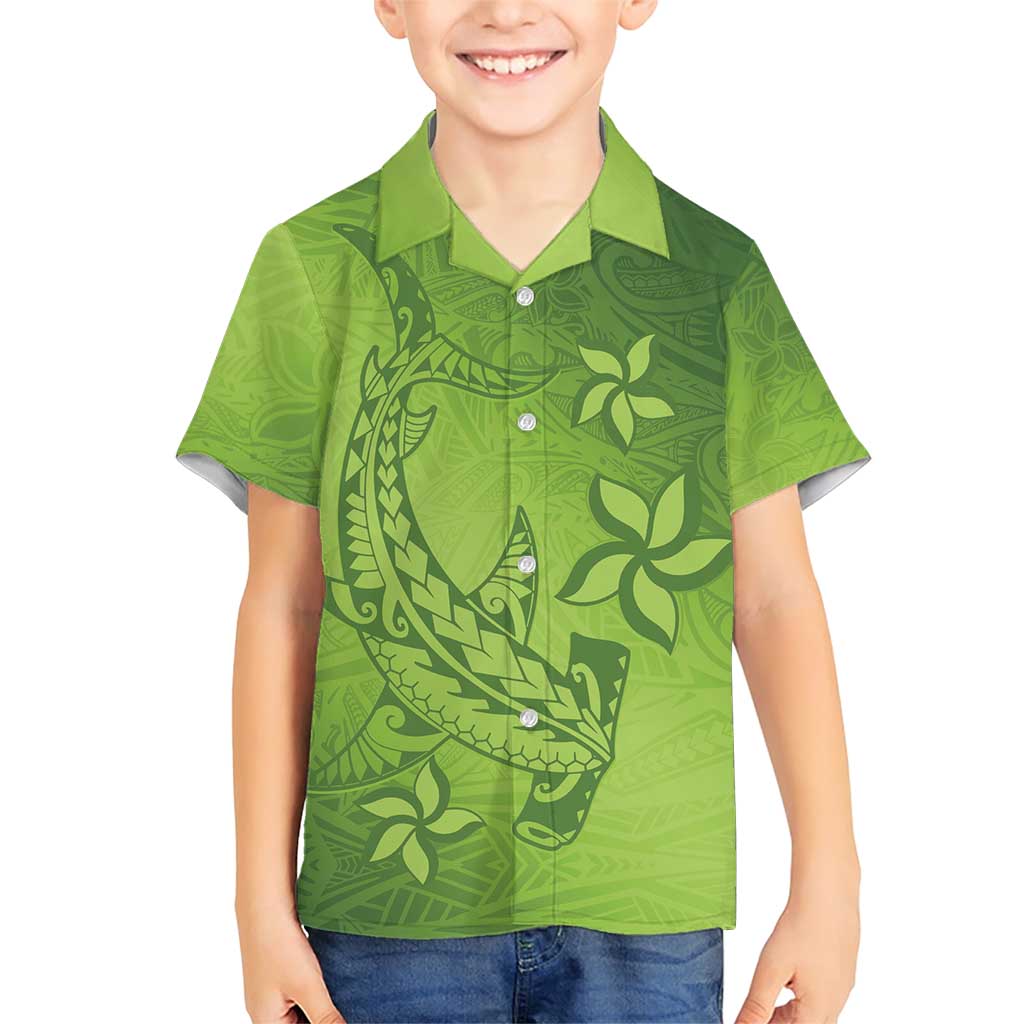 Green Gradient Polynesia Family Matching Short Sleeve Bodycon Dress and Hawaiian Shirt Hawaiian Tribal Hammerhead Shark Tattoo LT14 Son's Shirt Green - Polynesian Pride