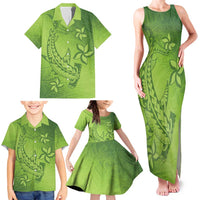 Green Gradient Polynesia Family Matching Tank Maxi Dress and Hawaiian Shirt Hawaiian Tribal Hammerhead Shark Tattoo LT14 - Polynesian Pride