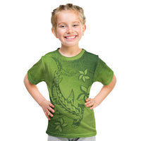 Green Gradient Polynesia Kid T Shirt Hawaiian Tribal Hammerhead Shark Tattoo