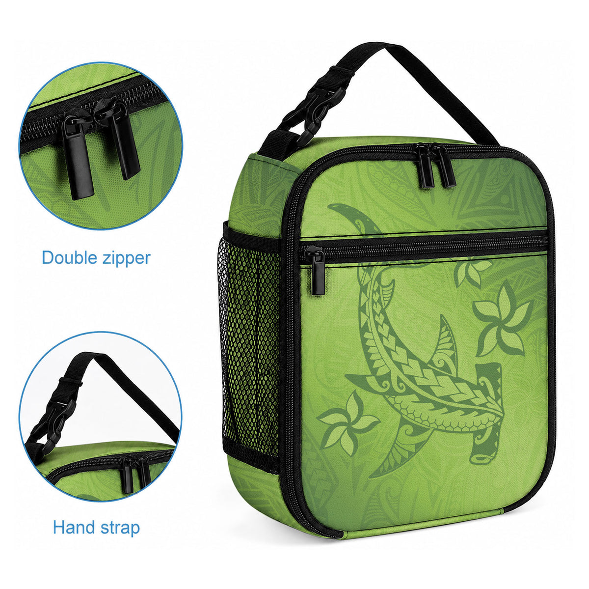 Green Gradient Polynesia Lunch Bag Hawaiian Tribal Hammerhead Shark Tattoo