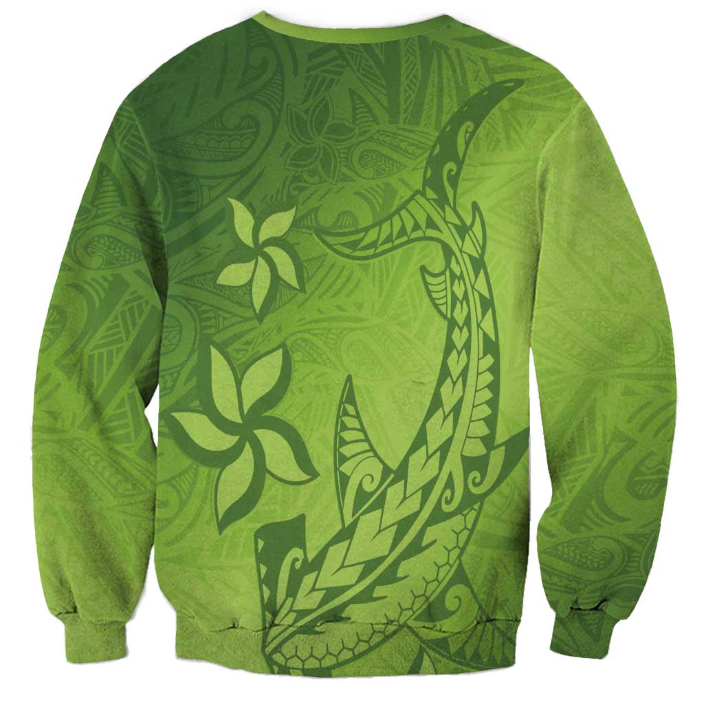 Green Gradient Polynesia Sweatshirt Hawaiian Tribal Hammerhead Shark Tattoo