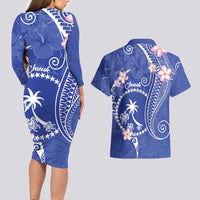FSM Chuuk Constitution Day Couples Matching Long Sleeve Bodycon Dress and Hawaiian Shirt Frangipani Flowers Polynesian Curves Style LT14 - Polynesian Pride