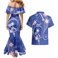 FSM Chuuk Constitution Day Couples Matching Mermaid Dress and Hawaiian Shirt Frangipani Flowers Polynesian Curves Style LT14 - Polynesian Pride