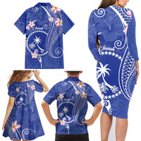 FSM Chuuk Constitution Day Family Matching Long Sleeve Bodycon Dress and Hawaiian Shirt Frangipani Flowers Polynesian Curves Style LT14 - Polynesian Pride