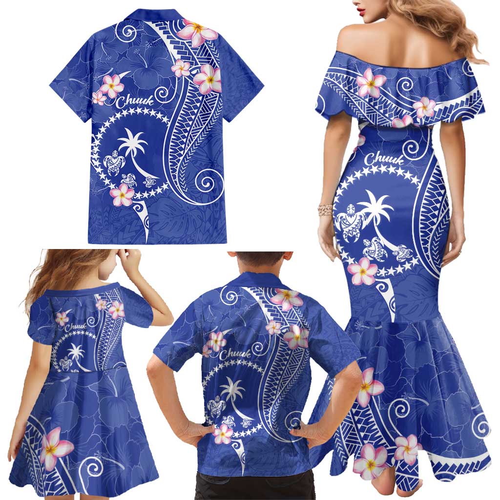 FSM Chuuk Constitution Day Family Matching Mermaid Dress and Hawaiian Shirt Frangipani Flowers Polynesian Curves Style LT14 - Polynesian Pride