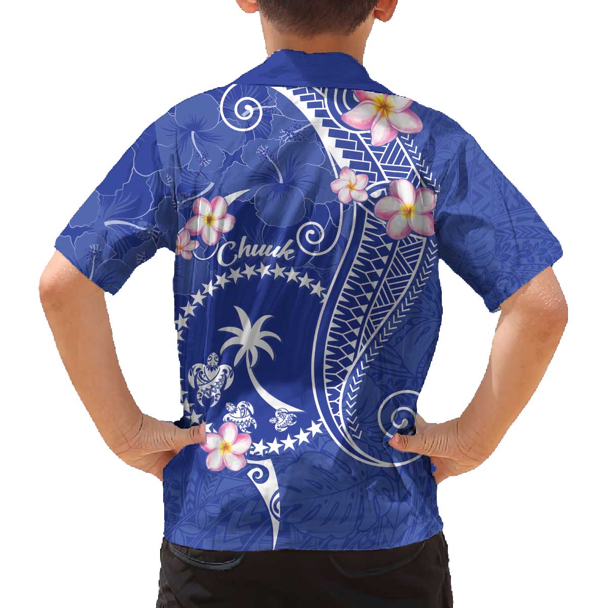 FSM Chuuk Constitution Day Family Matching Off The Shoulder Long Sleeve Dress and Hawaiian Shirt Frangipani Flowers Polynesian Curves Style LT14 - Polynesian Pride