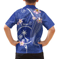 FSM Chuuk Constitution Day Family Matching Off The Shoulder Long Sleeve Dress and Hawaiian Shirt Frangipani Flowers Polynesian Curves Style LT14 - Polynesian Pride