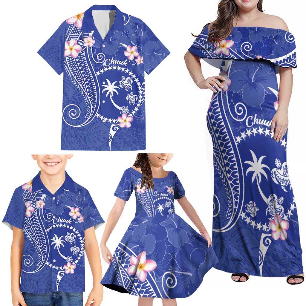 FSM Chuuk Constitution Day Family Matching Off Shoulder Maxi Dress and Hawaiian Shirt Frangipani Flowers Polynesian Curves Style LT14 - Polynesian Pride