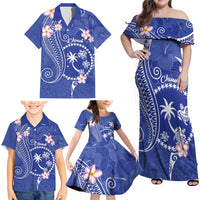 FSM Chuuk Constitution Day Family Matching Off Shoulder Maxi Dress and Hawaiian Shirt Frangipani Flowers Polynesian Curves Style LT14 - Polynesian Pride