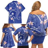 FSM Chuuk Constitution Day Family Matching Off Shoulder Short Dress and Hawaiian Shirt Frangipani Flowers Polynesian Curves Style LT14 - Polynesian Pride