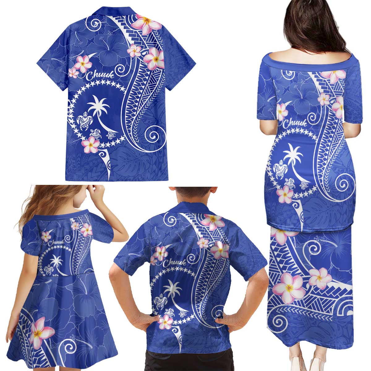 FSM Chuuk Constitution Day Family Matching Puletasi and Hawaiian Shirt Frangipani Flowers Polynesian Curves Style LT14 - Polynesian Pride