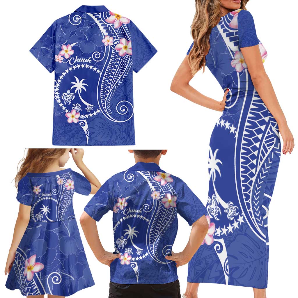 FSM Chuuk Constitution Day Family Matching Short Sleeve Bodycon Dress and Hawaiian Shirt Frangipani Flowers Polynesian Curves Style LT14 - Polynesian Pride