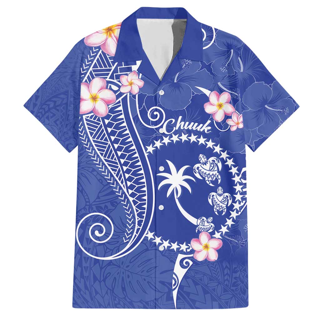 FSM Chuuk Constitution Day Family Matching Short Sleeve Bodycon Dress and Hawaiian Shirt Frangipani Flowers Polynesian Curves Style LT14 Dad's Shirt - Short Sleeve Blue - Polynesian Pride