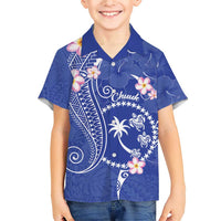 FSM Chuuk Constitution Day Family Matching Short Sleeve Bodycon Dress and Hawaiian Shirt Frangipani Flowers Polynesian Curves Style LT14 Son's Shirt Blue - Polynesian Pride