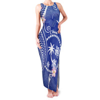 FSM Chuuk Constitution Day Family Matching Tank Maxi Dress and Hawaiian Shirt Frangipani Flowers Polynesian Curves Style LT14 Mom's Dress Blue - Polynesian Pride