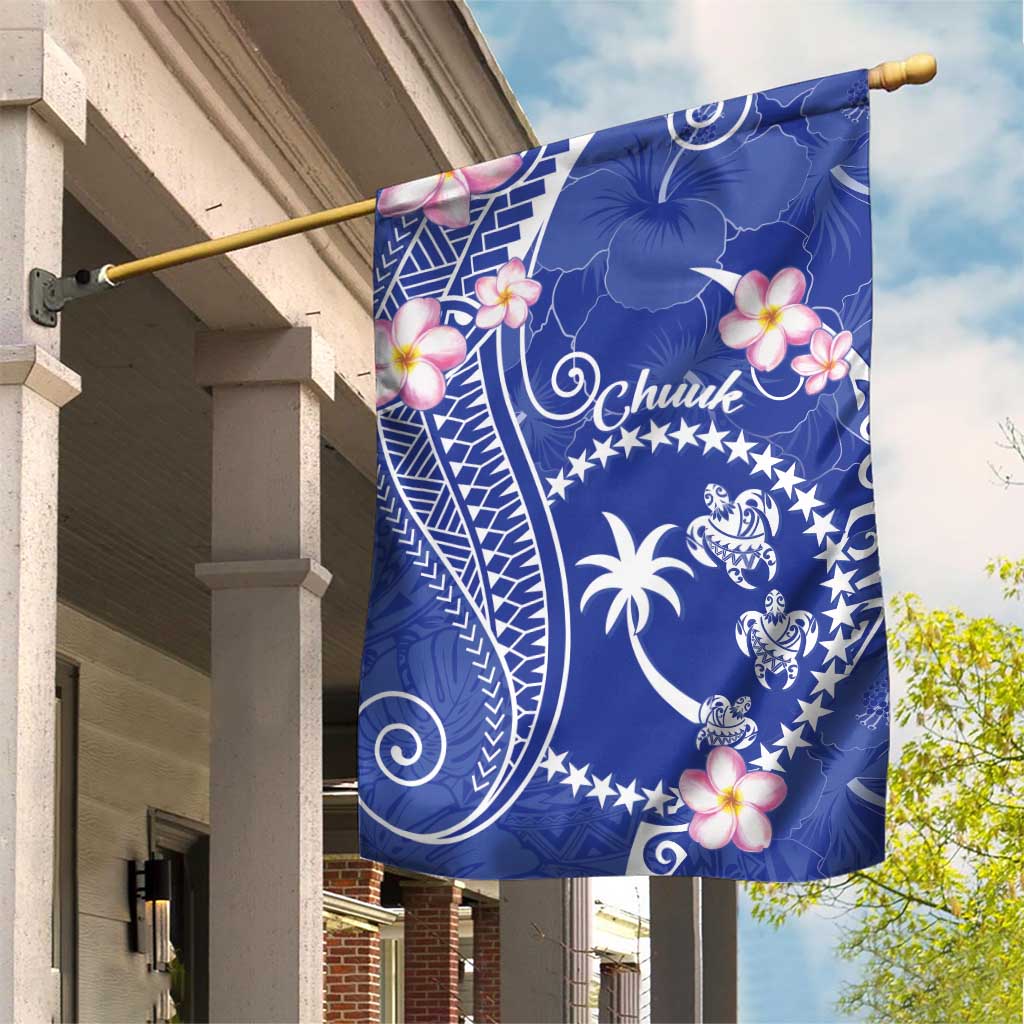 FSM Chuuk Constitution Day Garden Flag Frangipani Flowers Polynesian Curves Style LT14 House Flag Blue - Polynesian Pride
