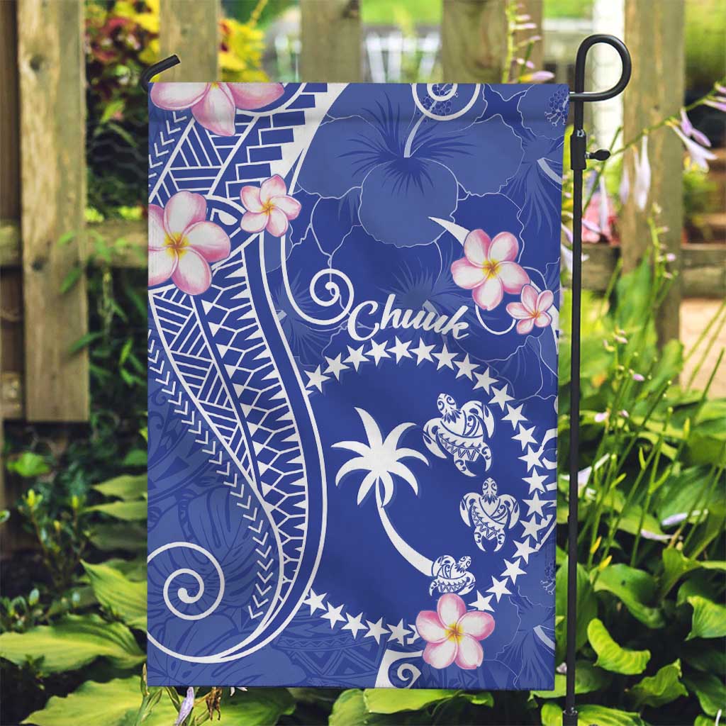 FSM Chuuk Constitution Day Garden Flag Frangipani Flowers Polynesian Curves Style LT14 Garden Flag Blue - Polynesian Pride