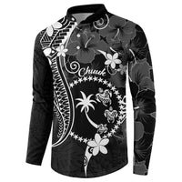 FSM Chuuk Button Sweatshirt Turtle Tropical Flowers Polynesian - Black LT14 - Polynesian Pride