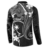 FSM Chuuk Button Sweatshirt Turtle Tropical Flowers Polynesian - Black LT14 - Polynesian Pride