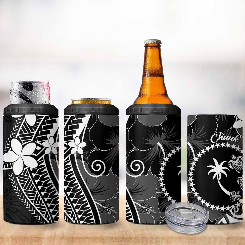 FSM Chuuk 4 in 1 Can Cooler Tumbler Turtle Tropical Flowers Polynesian - Black LT14 - Polynesian Pride