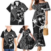 FSM Chuuk Family Matching Mermaid Dress and Hawaiian Shirt Turtle Tropical Flowers Polynesian - Black LT14 - Polynesian Pride