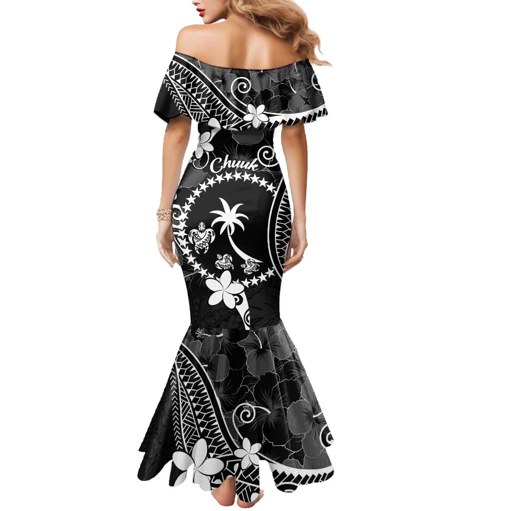 FSM Chuuk Family Matching Mermaid Dress and Hawaiian Shirt Turtle Tropical Flowers Polynesian - Black LT14 - Polynesian Pride